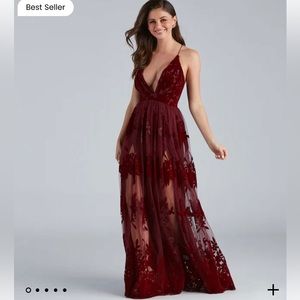 Morgan Formal Flocked Velvet Maxi Dress